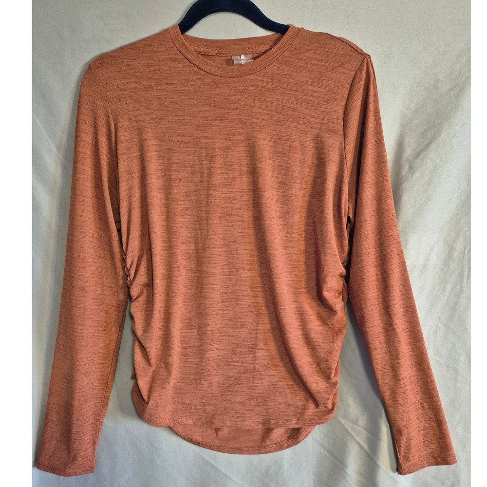 CALIA Women's Texture LS Crew Neck Pullover Top Orange Activewear Long Sleeve